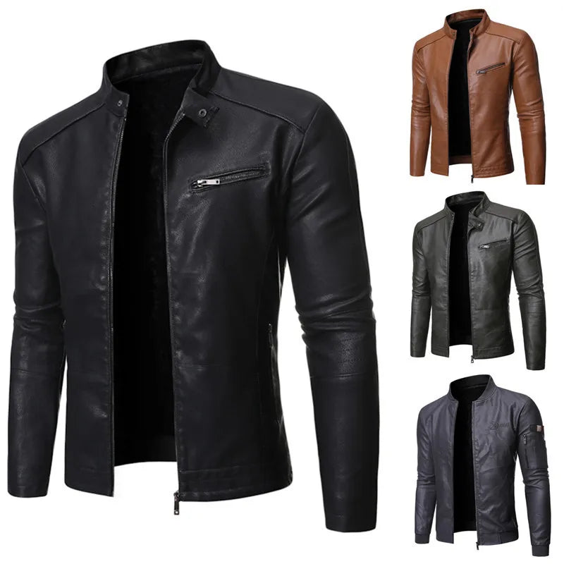 2024 Treesolo New Spring and Autumn Men's Jacket Fashion Trend Korean Slim Fit Casual Men's Leather Jacket Motorcycle Jacket