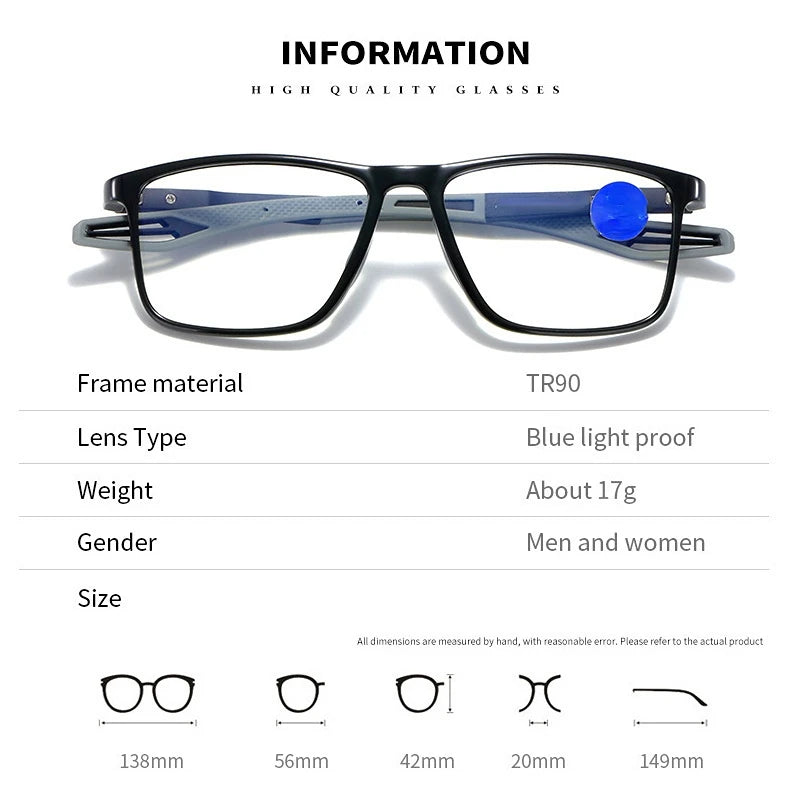 Anti-blue Light Reading Glasses Ultralight TR90 Sport Presbyopia Eyeglasses Women Men Far Sight Optical Eyewear Diopters To +4.0