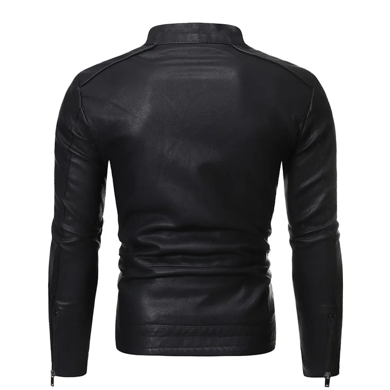 2024 Treesolo New Spring and Autumn Men's Jacket Fashion Trend Korean Slim Fit Casual Men's Leather Jacket Motorcycle Jacket