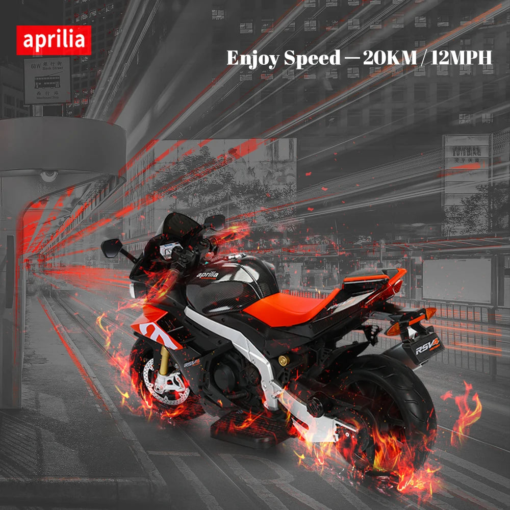 Aprilia Licensed 24V 12MPH Kids Motorcycle Electric Motorbike Ride On Toy w/150W Motor LED Lights Bluetooth Music 3-16 Years Old